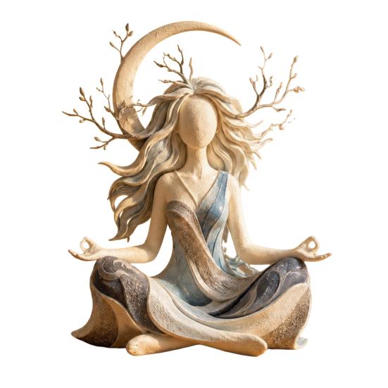 Accenti Minimalisti per Interni Statua in Resina Dea della Luna Meditazione, Statuetta Yoga Zen, Elegante Ornamento Unico in Argilla per Scrivania per la Casa