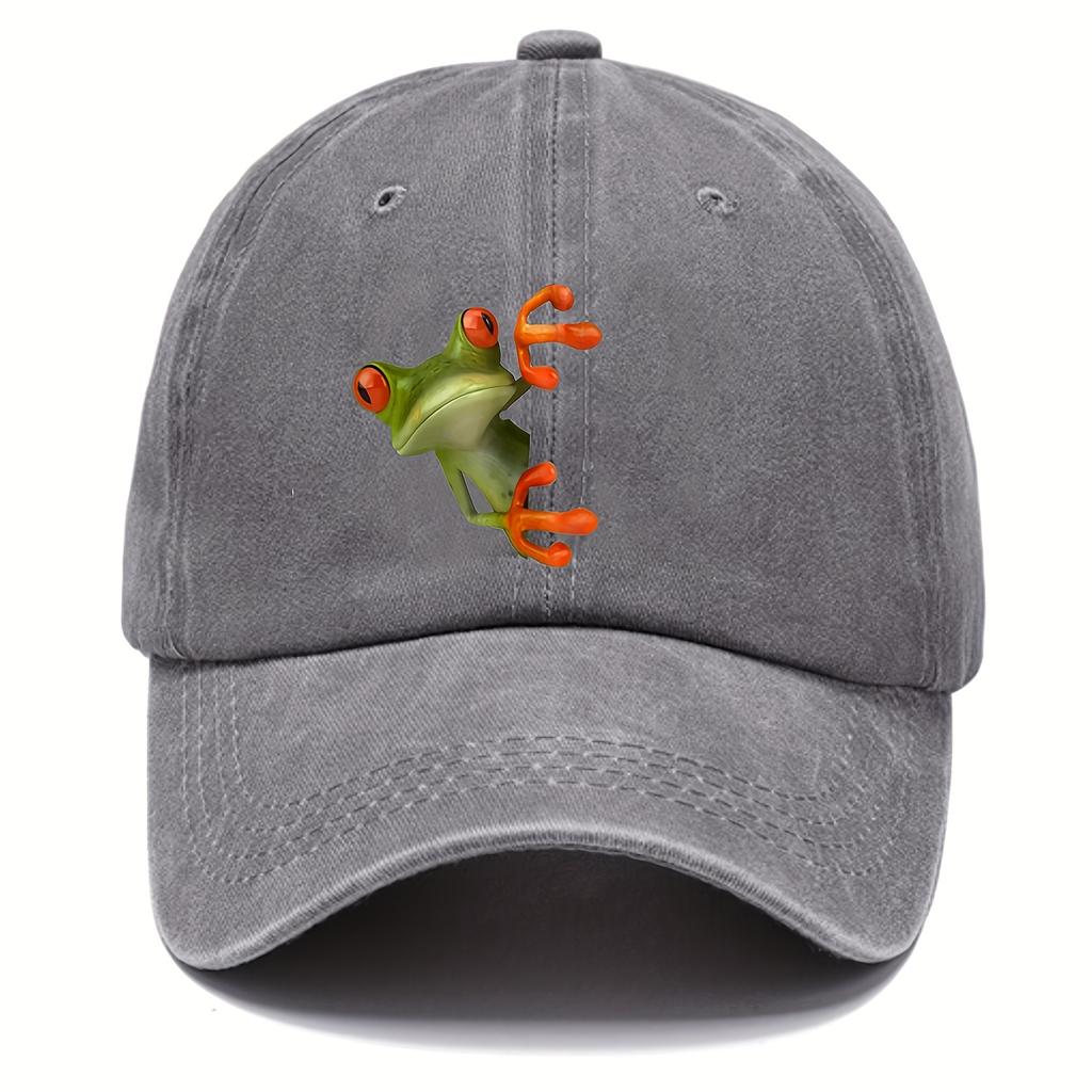 Peeking Frog Red Eye Graphic Baseball Cap Washed Cotton Adjustable Sun Hat Unisex
