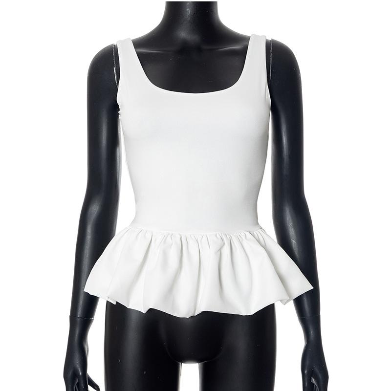 Flower Bud Embroidery Wooden Ear Edge Bra Sling Top Summer Women's Sexy Solid Color Elastic Slim Fit Sleeveless Casual Tank
