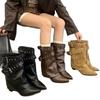 Rindslederversion~ Spice Girls Hose Kurze Stiefel Damen Grober Absatz Maillard Mittelstiefel Temperament Spitz Skinny Ritter Martin Stiefel