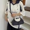 Yogodlns Lace Polka Dot Shoulder Bag Cute Drawstring Flap Crossbody Handbag Sweet Vintage Messenger Purse Daily Casual