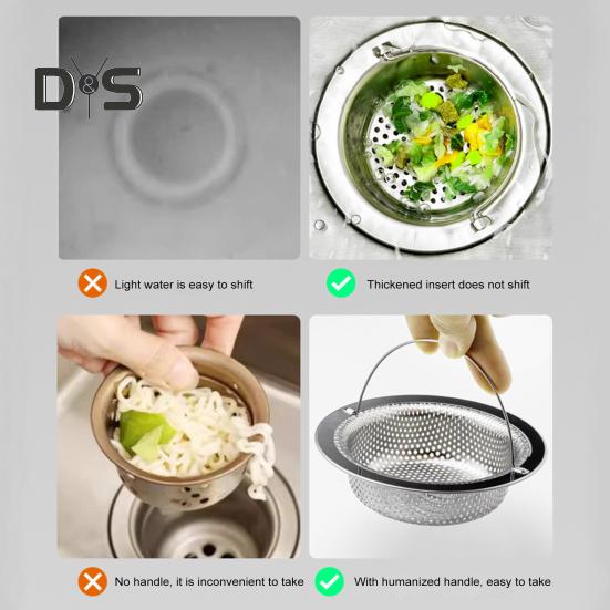 Filtre d'évier de cuisine en acier inoxydable Grand support de débris alimentaires Panier de vidange anti-obstruction à mailles fines Poignée facile à soulever Filtre d'égout durable