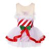 Kids Girls Sleeveless Striped Christmas Party Costume Figure Ice Skating Ballet Dance Leotard Tutu Dress