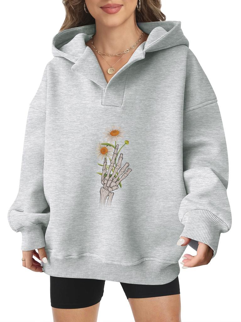 2025 new European and American Halloween women's hooded sweater front and rear pattern winter fleece loose casual