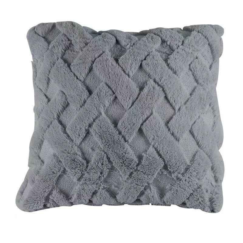 Solid Color Geometric Embroidered Plush Sofa Pillowcase