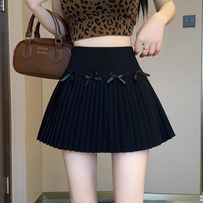 Mini-jupe plissée A-line à nœud doux - Taille haute, amincissante, style universitaire pour femmes