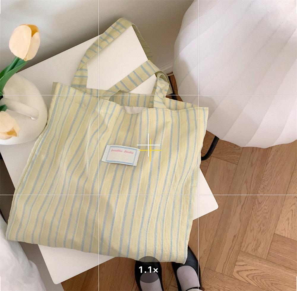 

Контрастная полосатая сумка из холста Простая сумка для поездок на работу Студенческая сумка через плечо большой вместимости Дамская сумка Повседневная жёлтый