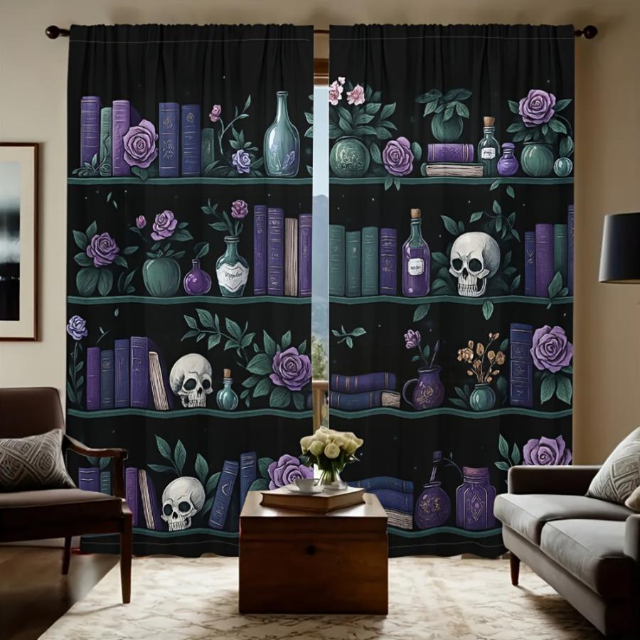 2PCS Digital Printed Curtains, Green Spider Pattern, Multi-Functional Game Style Rod Pocket Drapes for Bedroom Living Room Decor