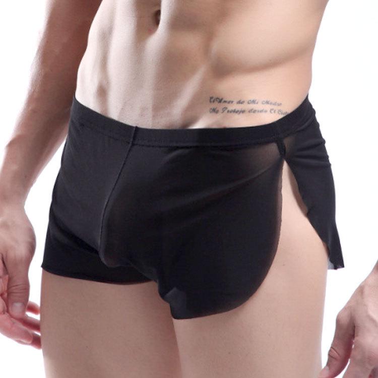Popular European & American Men's Transparent Underwear: Mesh Boxer Sports Pants, Breathable Low-Waist Home Wear