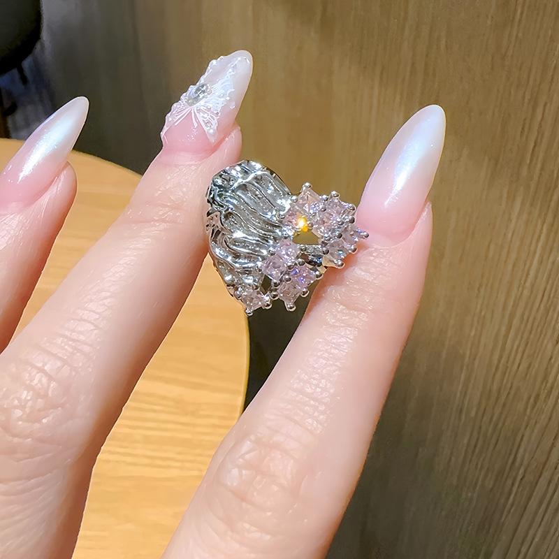 Niche Design Double-Layer Pink Love Open Ring Set Stacked Ring Personalized Women'S Fashion High-End Jewelry