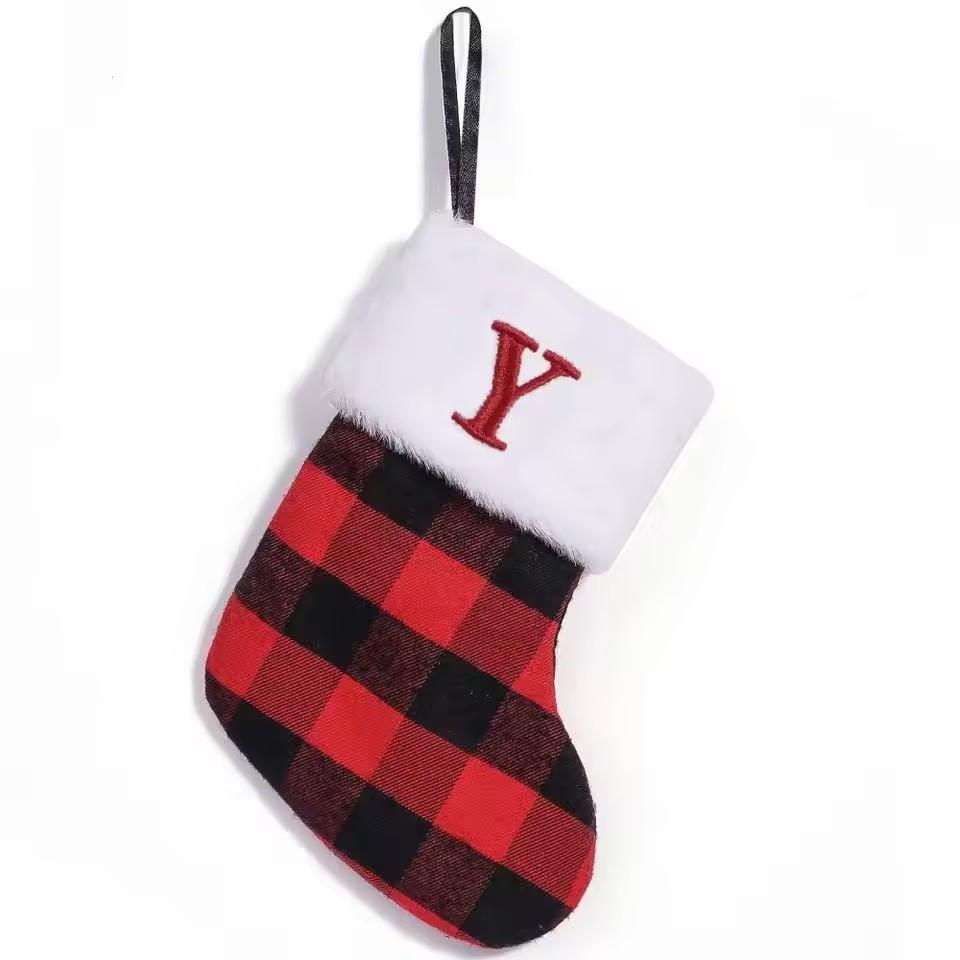 Vintage Christmas Alphabet Knitted Socks Large Capacity Exquisite Candy Holder Black Grid Pattern Candy Gift Bags Xmas Gift