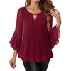Women's Elegant Ruffled Shiny Stamped Seven-Sleeve Double Layer Mesh Top