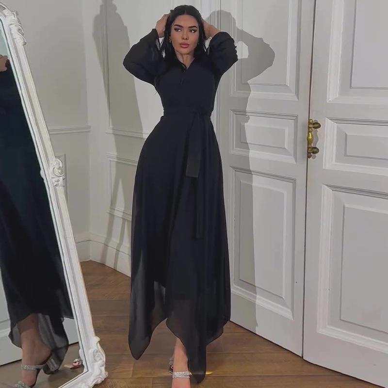 

2024 Осень Женское Однотонное Платье Макси с Шнуровкой, Подчеркивающее Талию - Мода в Легко Зрелом Стиле XXXL чёрный