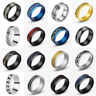 2025 Mode Mannen Roestvrij Staal Keltische Draak Ring Inleg Rood Blauw Koolstofvezel Ringen voor Vrouwen Trouwring Zirkonia 8MM