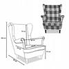 Fotel uszak Winston z podnóżkiem pufą Family Meble krata granatowo - biała