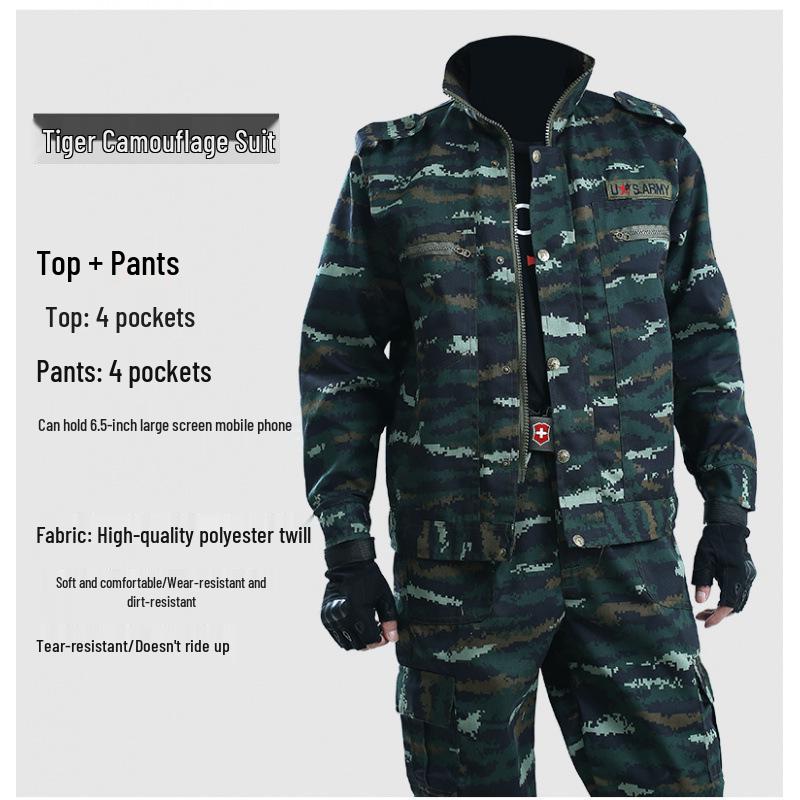 Men's Black Python Pattern Camouflage Workwear Set - Wear-Resistant Labor Protection for Spring and Autumn