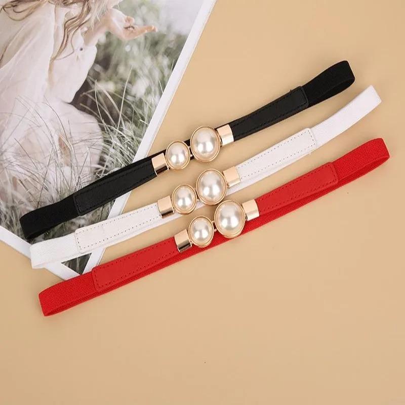 Elegant Retro Charm Slender Waist Belt for Dress Pearl Double Buckle Cinch Waist Accessory