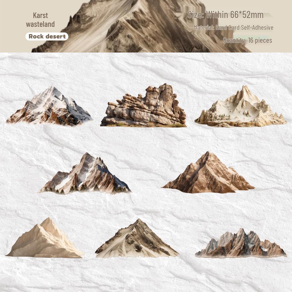 Retro Hill Series Card Sticker Pack - 16 Pcs for Journaling