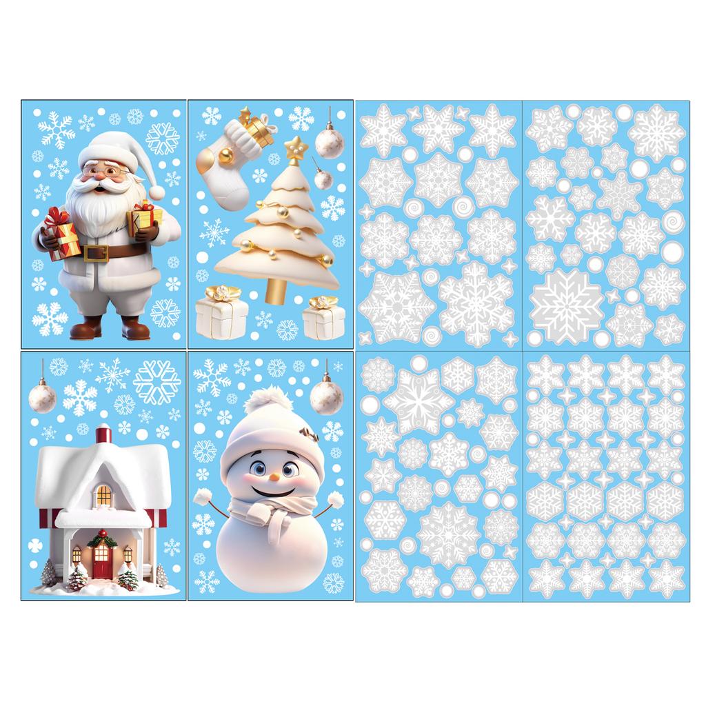 4/8pcs Christmas Snowman Snowflake Santa Claus Home Party Decoration Stickers Electrostatic Glass Window Wall Decals New Year