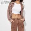 Jaquetas e Casacos Femininos Vintage Casuais DICFY com Estampa Lisa de Manga Longa e Gola POLO Outono Inverno