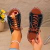 2025 Summer New Women's Open Toe Slippers Hot Sale Front Lace-up Low Heel Sandals Plus Size High Quality Outdoor Casual Slippers