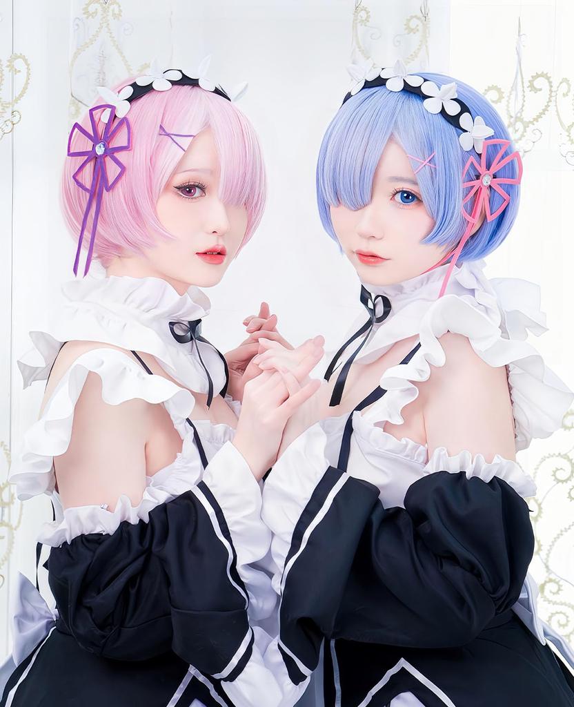 Life in Another Cosplay Rem Costume Disguise Wig with Perfect for and School Festivals ReZERO -Starting World- Wig, & Ram, Heat-Resistant Wig,