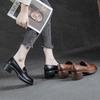 2025 spring and autumn new single shoes cowhide handmade foot cover round head lazy thick heel middle heel British style retro small single shoes