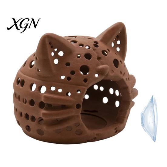 Fish Tank Hideout Aquarium Shrimp Cave, Cat Head with Suction Hiding Cave Cup, Decorative for Betta Tanks Accessories