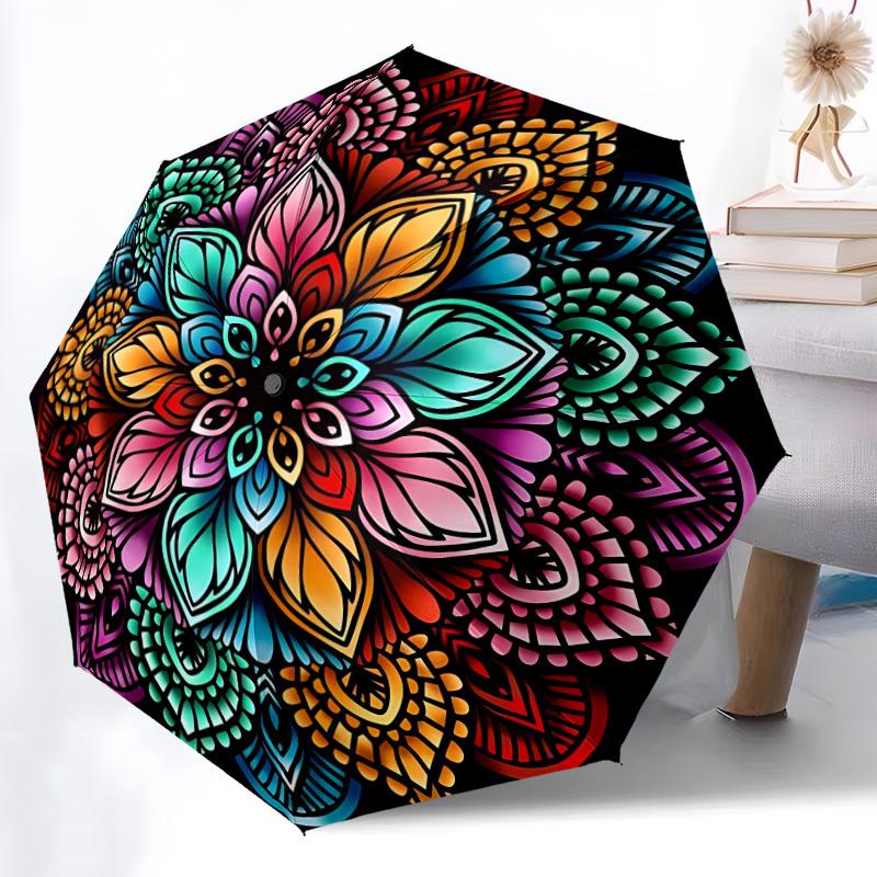 1pc Colorful Mandala Pattern Folding Umbrella, Durable, Suitable for Outdoor Activities or Rain, Suitable for Commuting Yy251027094
