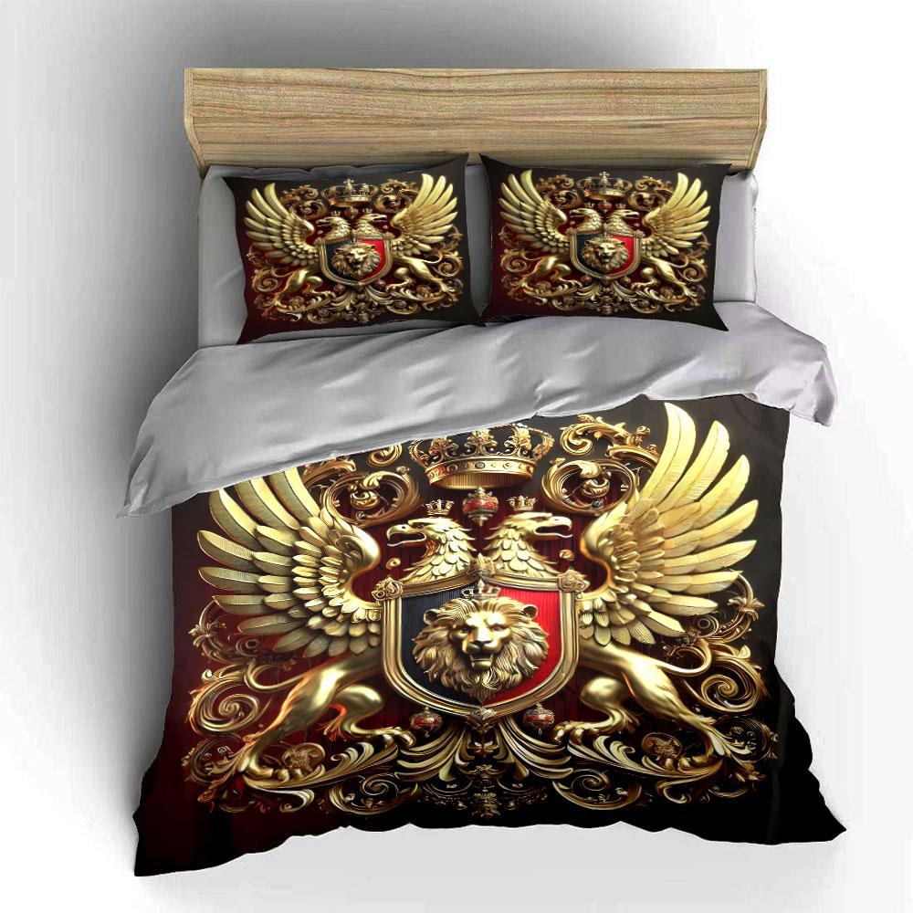 Retro Royal Emblem printed bedding Set   Exquisite three-piece bedding set gift for kids and adults 135x200cm
