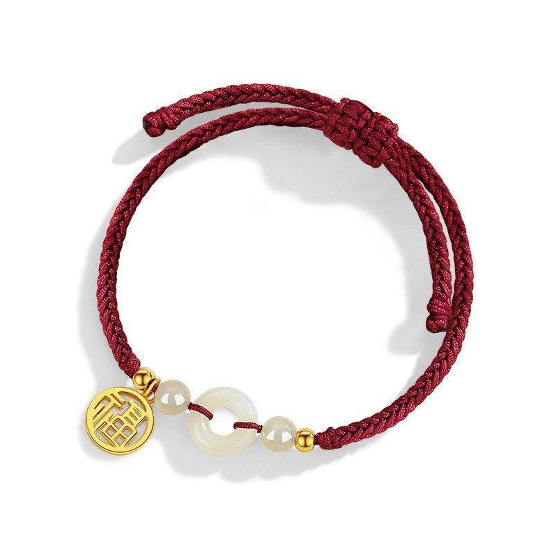 

Китайский тренд Рекомендуем Мирная пряжка Хэтяньский нефрит Пара Красная веревочка Ручной ремешок Карта благословения года рождения Браслет Подарок Fu Brand Bracelet Red Rope