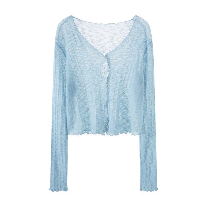 

Ice Silk Short-Style Sling Dress Shawl Knitting Cardigan Blue XL