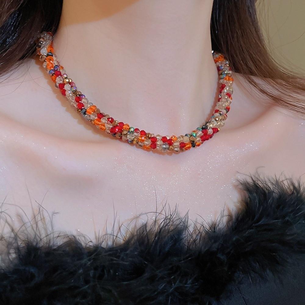 Colored Glass Bead Women's Neck Chain Magnetic Openable Retro Lovers Choker  Travel