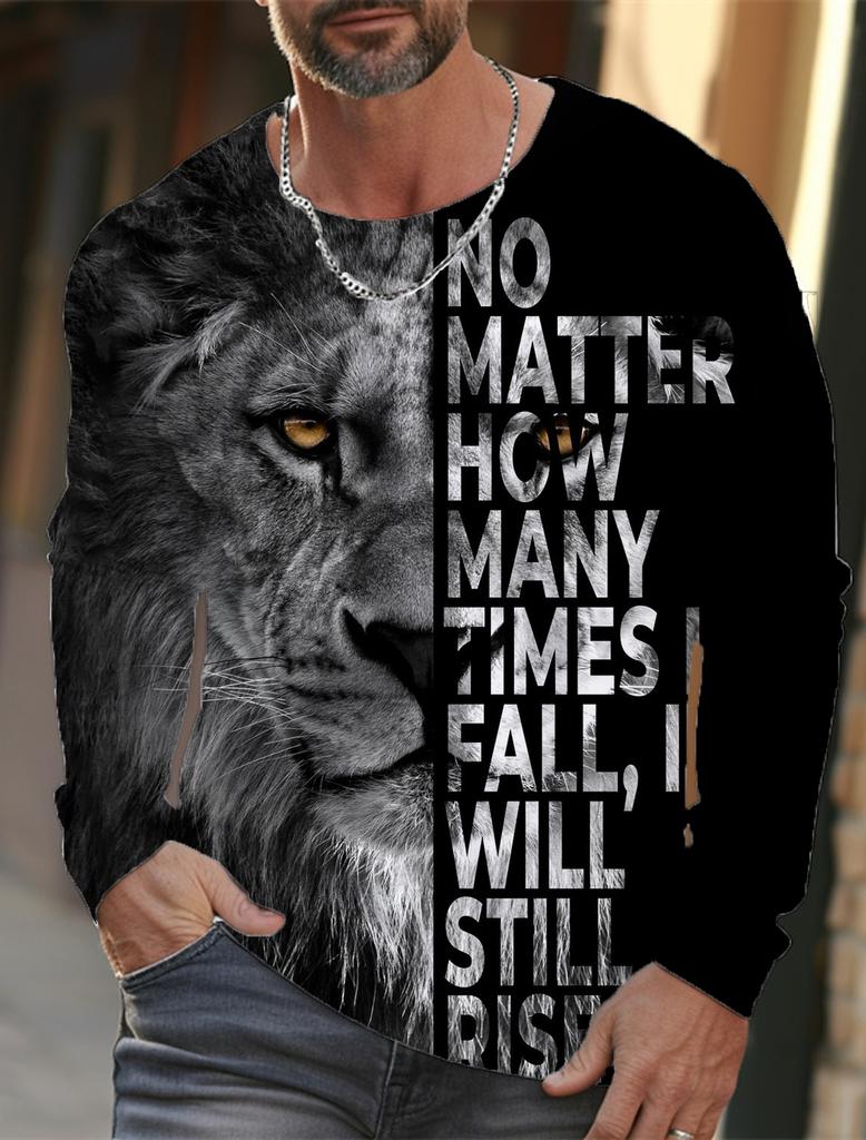 Men's T-shirt pattern lion pattern printing round neck brown 3D printing outdoor daily long sleeved printing clothing designer