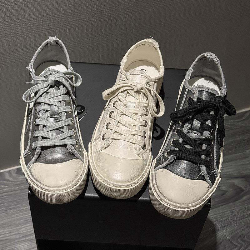 Men's Casual Distressed White Leather Shoes - Lightweight, Soft Sole, Versatile Fashion Sneakers X511