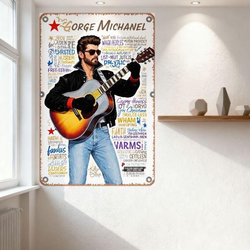 George Michael Vintage Plåtskylt Retro Rock 'n' Roll Akustisk Gitarr Metallplatta för Hembar Man Cave Dekor