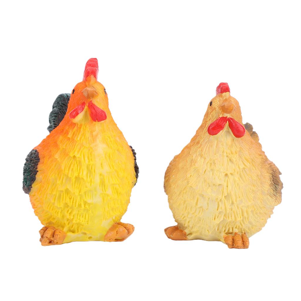 2PCS Easter Chicken Figurines Rooster and Hen Statue Resin Ornaments for Indoor Outdoor Tabletop Decor