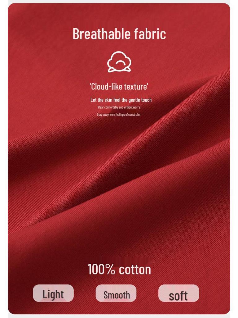 Red Zodiac Cotton Pajamas Set: Long Sleeve & Pants for Couples - Autumn/Winter Wedding & Home Wear