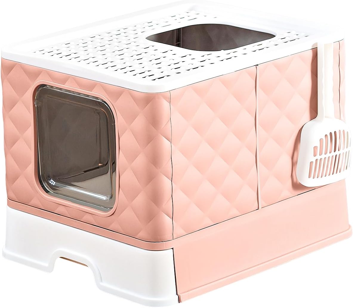 

Складной лоток для кошачьего туалета с верхним выходом и передним входом | Размер Джамбо, закрытая конструкция и встроенное хранилище для совка | Брызгозащищенный наполнитель