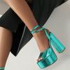 Y2k Brand Sexy Women 'S Designer Sandals Blue Green Silver Block High Heels Party Platform Shoes Woman Summer Footwear