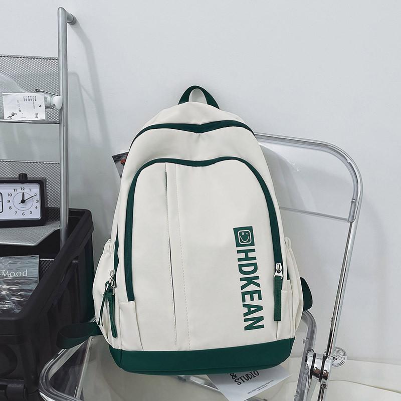 Blocked Color Simple Letter Smiley Face Print Student Large Backpack Capacity