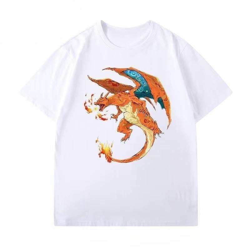 Charizard Fire Dragon Pokemon Graphic Print White T-shirt XXXXL