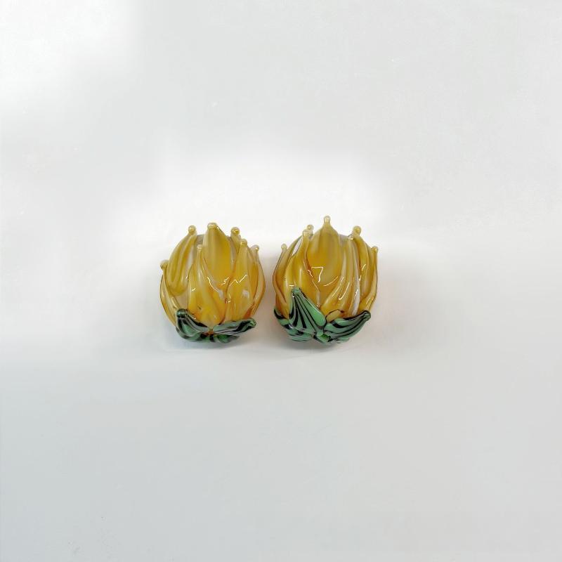 2Pcs Hand Painted Lampwork Glass Flower Bud Beads Vintage Tulip Loose Beads For Diy Bracelet Necklace Phone Chain Jewelry Making