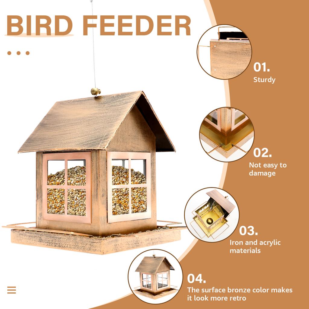 Bird Feeders for Outdoor Hanging Metal House Shaped Wild Bird Feeder Large Capacity Food Dispenser for Garden Yard