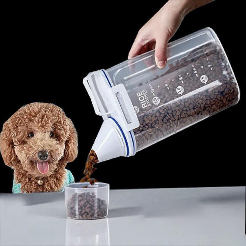 

1,5 кг/2 кг Ведро для корма для собак и кошек Пластиковый резервуар для хранения с мерным стаканом Контейнер Влагонепроницаемая герметичная банка Принадлежности для домашних животных Аксессуары 29 * 14.5 * 7.5cm