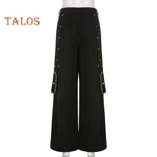 Women Pants High Waist Color Block Wide Leg Casual Trousers Loose Fit Retro Cool Long Pants Streetwear