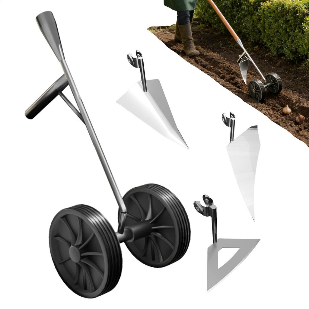 Charrue Houe Cultivateur à Double Roue 3 en 1 Désherbeur Outil de Butteage et de Sillonnement Motoculteur Manuel Outil Manuel Robuste pour Jardinage et Agriculture