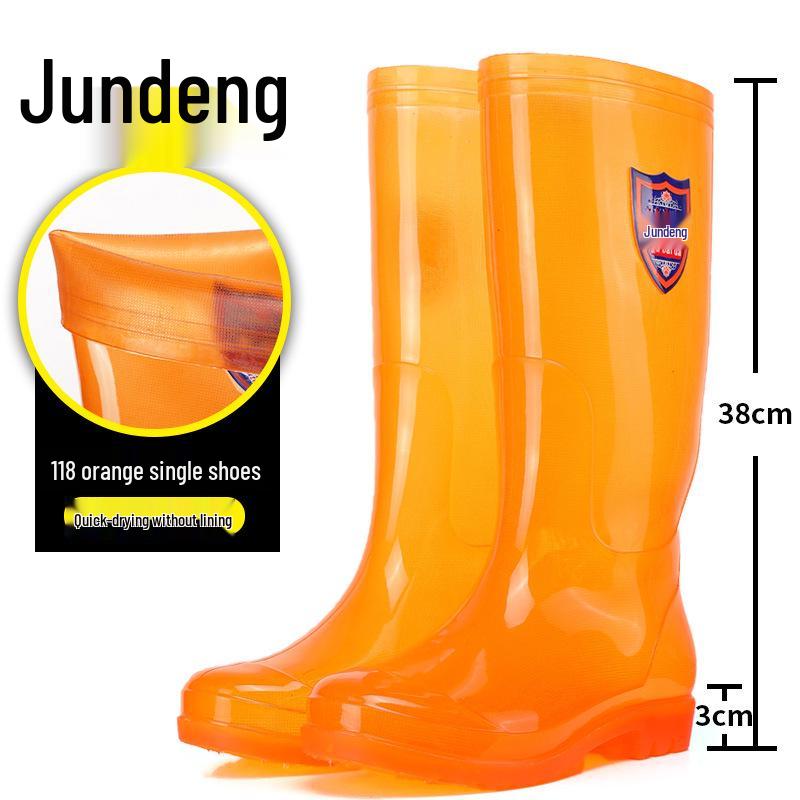 Men's Tan Quick-Dry High-Top Rain Boots - Waterproof, Non-Slip, No-Mesh Rubber Shoes