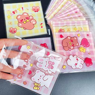 100 peças de sacos Ziplock com estampa de urso e coelho fofos, sacos de presente fofos de desenho animado