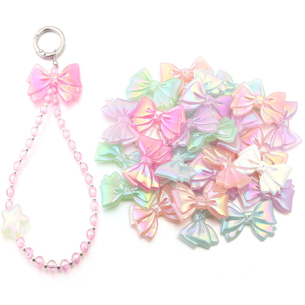 10pcs Bow Acrylic Beads 43x30mm Jelly Color Shiny Loose Spacer Beads For Jewelry Making DIY Bracelets Necklace Keychain Supplies